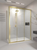 Душевой угол раздвижной 1400х800x2000 цвет профиля Золото брашинг стекло прозрачное PR3/R-SP-14080-01-G-C4 Premium Veconi