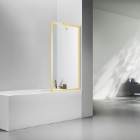 Шторка на ванну 700x1500 PL85G-70-01-C7 цвет профиля Брашированное золото стекло Прозрачное Veconi