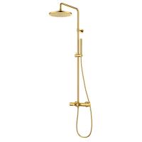 Душевая стойка термостатическая с верхним и ручным душем Смеситель термостатический, верхний душ диаметр 25,5 см, ручной душ двухфункциональный ECO-CD-T-BORO брашированное золото   Cezares
